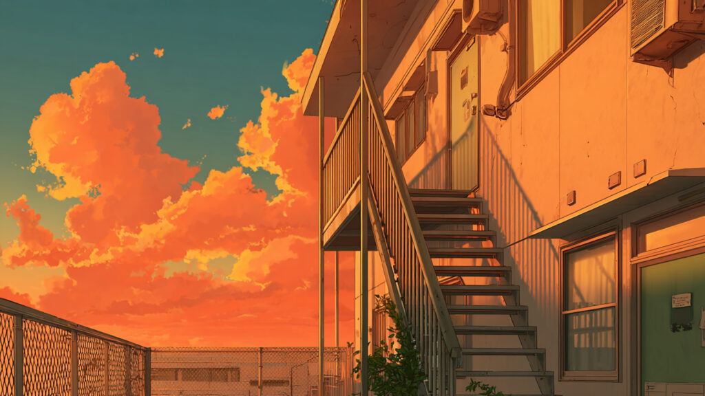 アパートの外観｜昼・夕方・夜