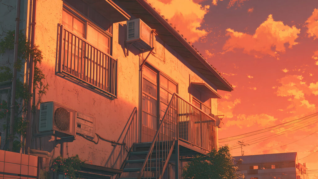 アパートの外観｜昼・夕方・夜
