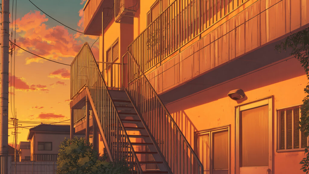 アパートの外観｜昼・夕方・夜