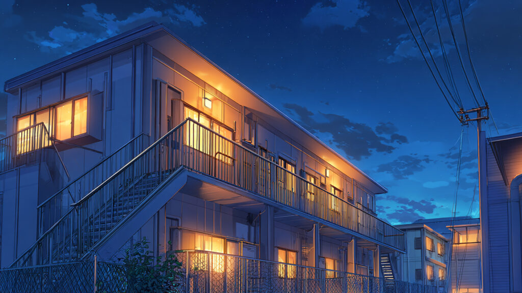 アパートの外観｜昼・夕方・夜