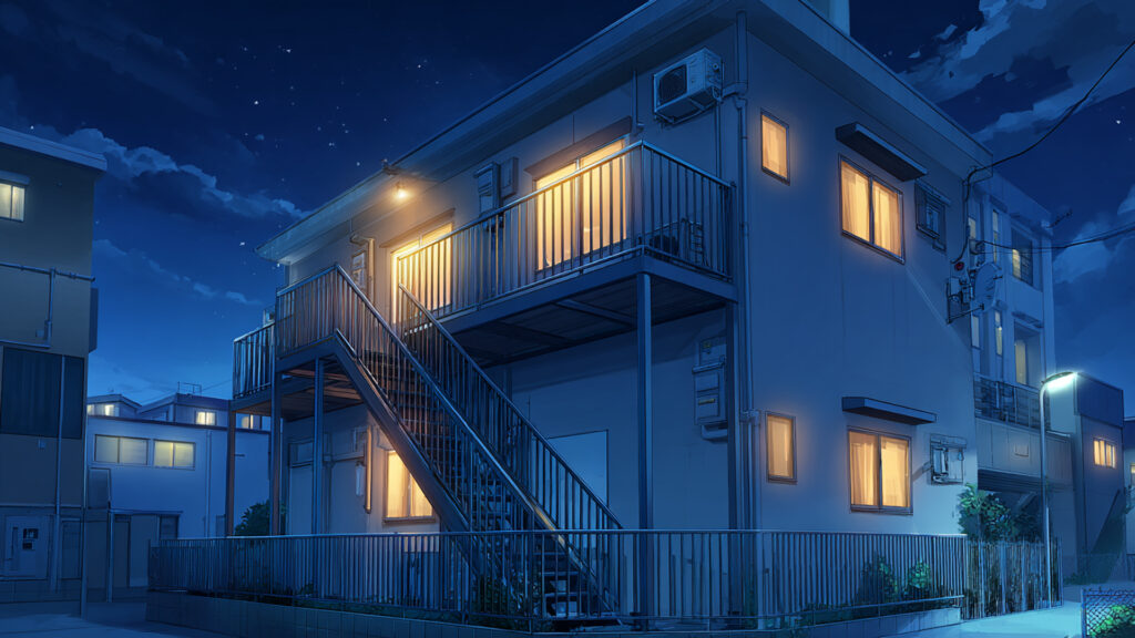 アパートの外観｜昼・夕方・夜