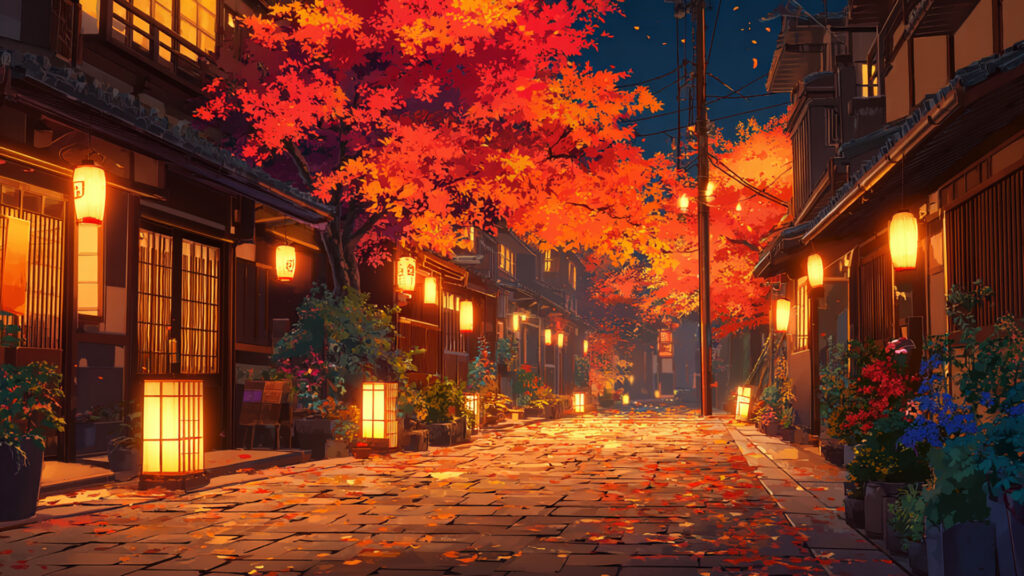 夜の紅葉通り｜提灯が灯る和風シーン