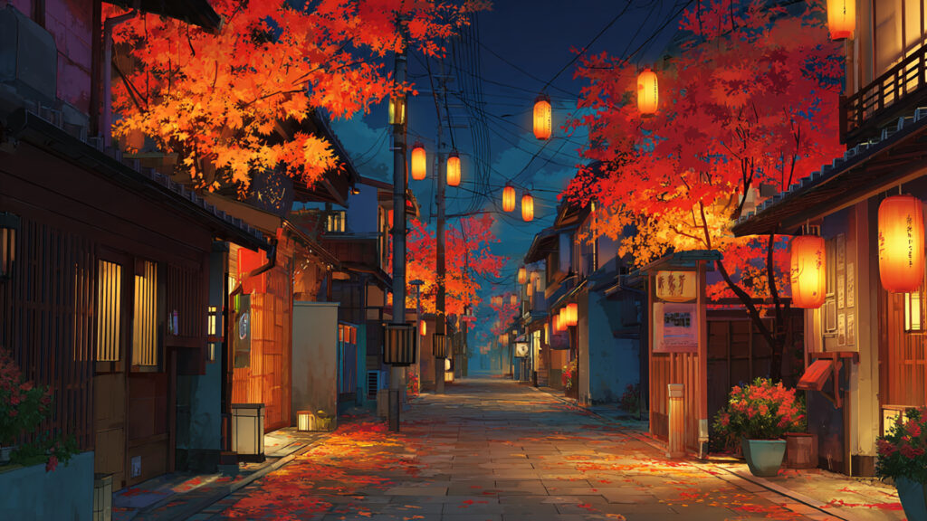 夜の紅葉通り｜提灯が灯る和風シーン
