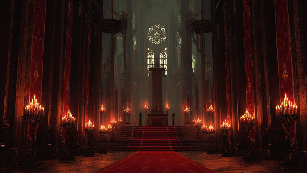 黒い城の玉座の間の背景イラストのフリー素材