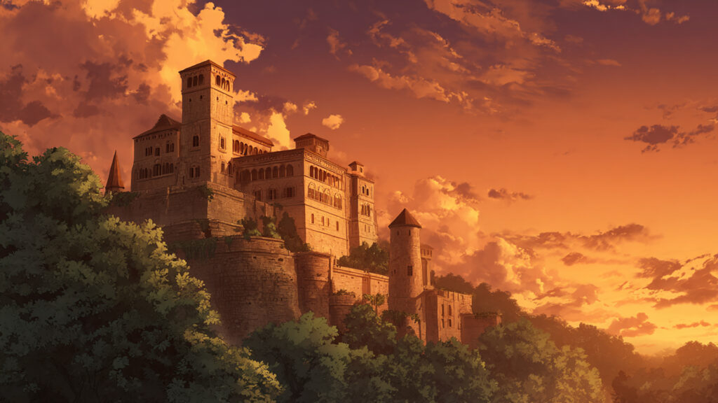 夕暮れの城と空