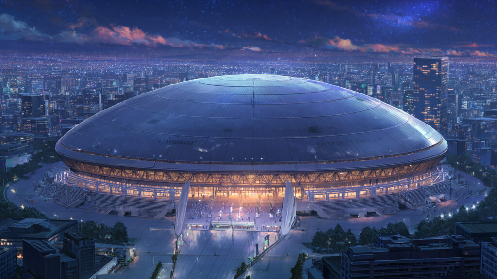 円形ドーム型アリーナの背景イラストのフリー素材