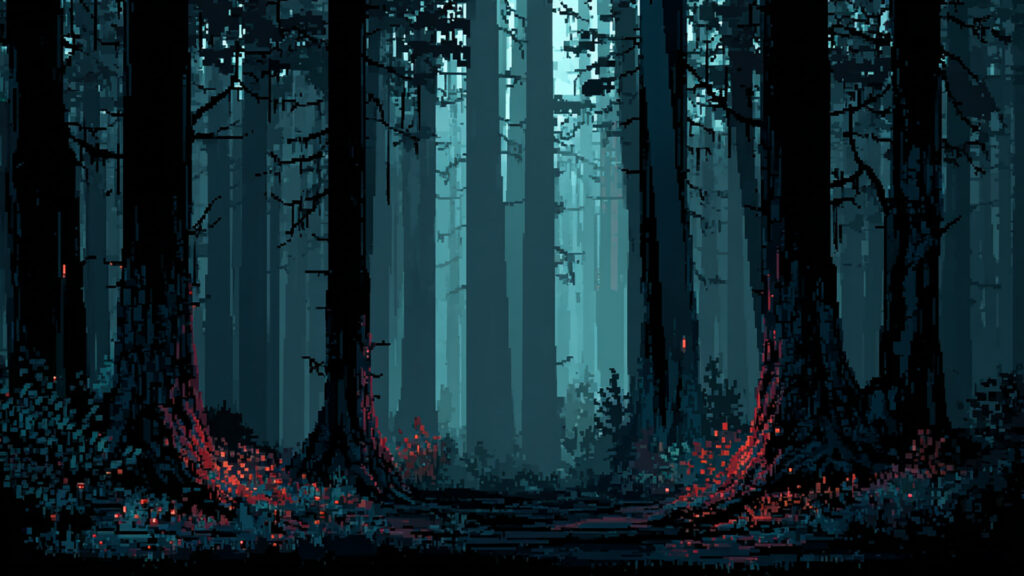闇に沈む森の奥｜ドット絵風