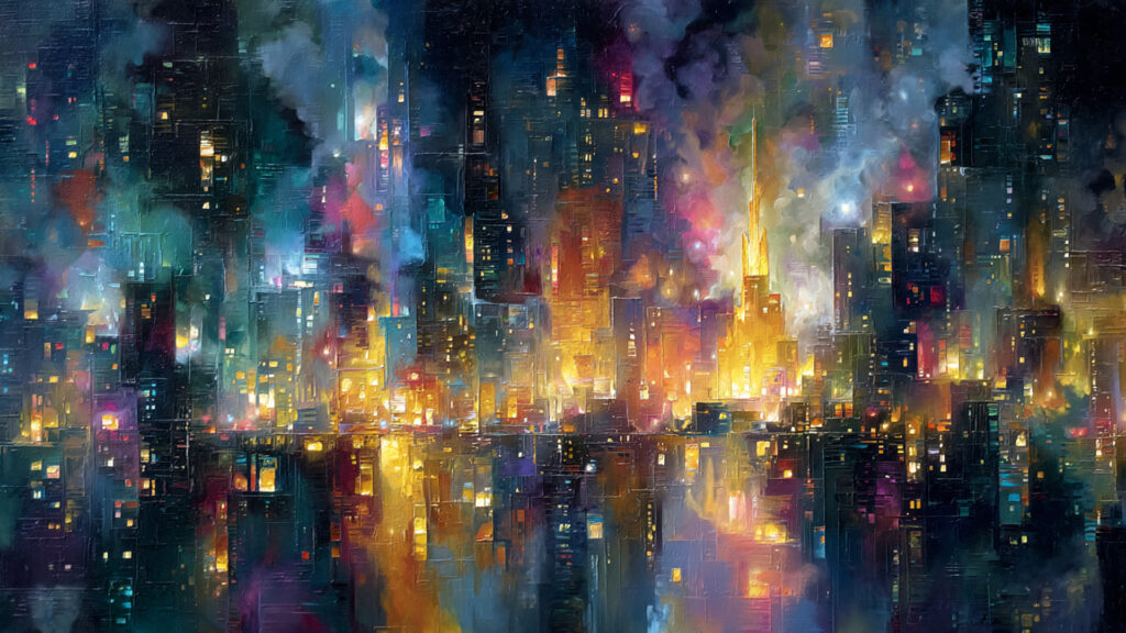 油絵風｜夢の中の都市抽象