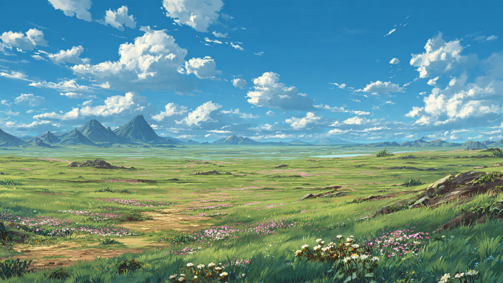 ファンタジー草原と青空｜冒険・旅立ち・開放感