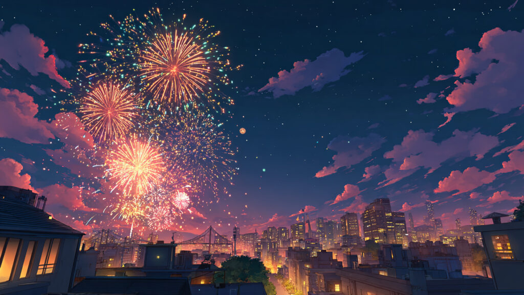 屋上から見る花火大会｜夏の夜景