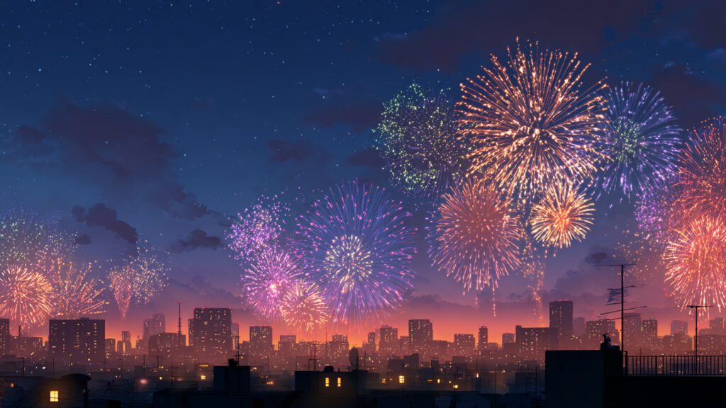 屋上から見る花火大会｜夏の夜景