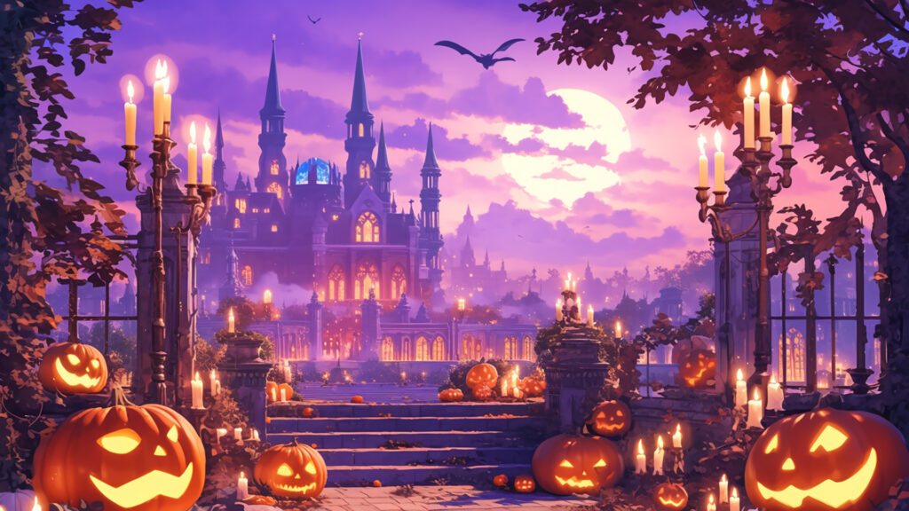 ハロウィン城の背景イラストのフリー素材