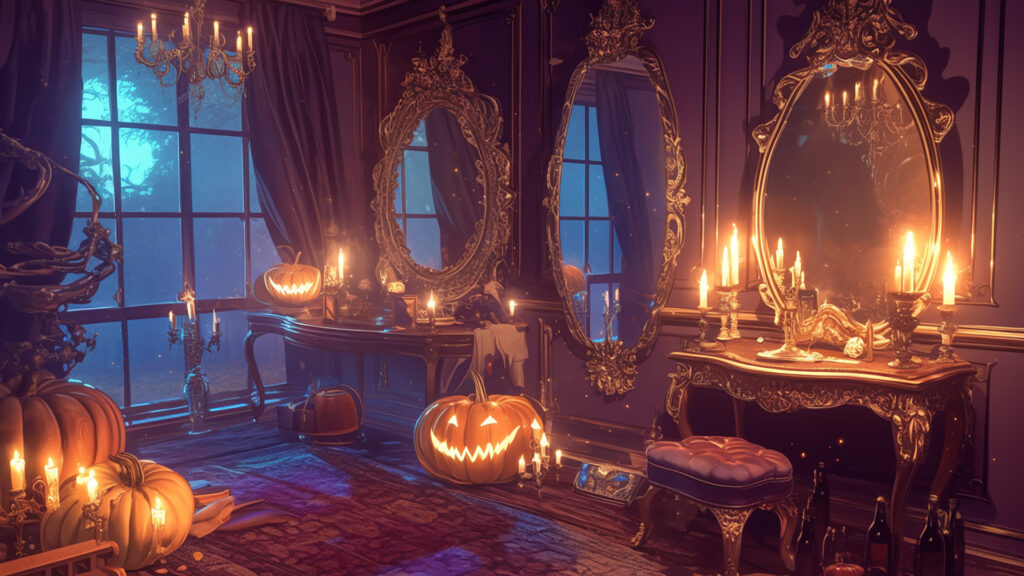 ハロウィンの部屋の背景イラストのフリー素材