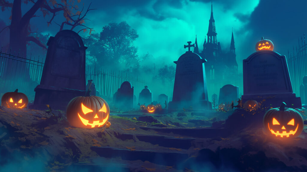 墓地のハロウィンの背景イラストのフリー素材