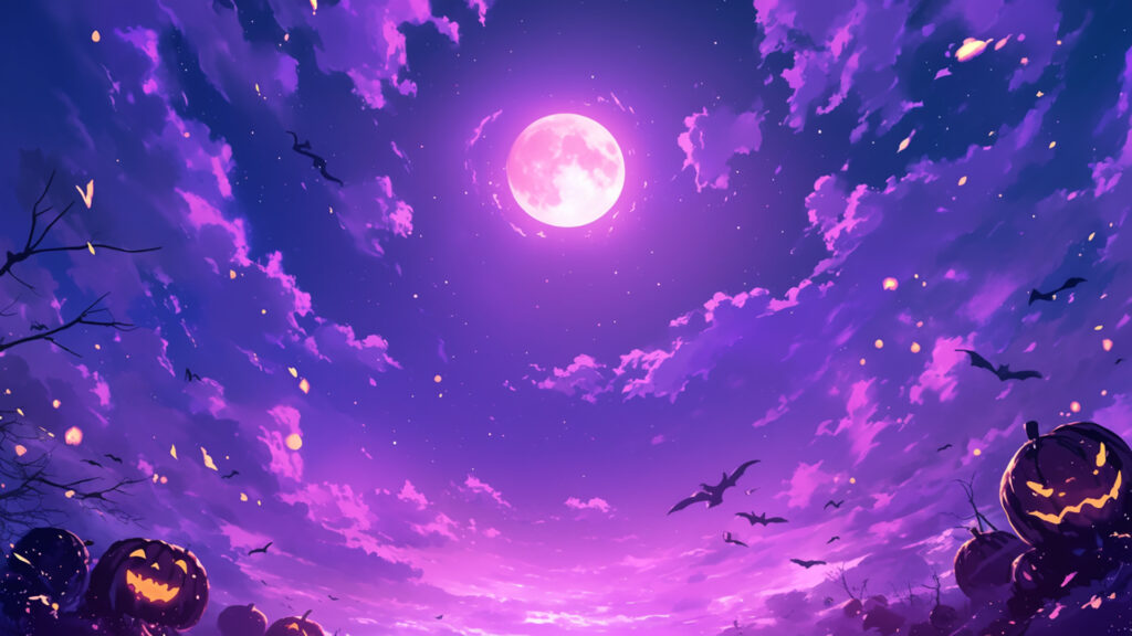 ハロウィンの夜空の背景イラストのフリー素材