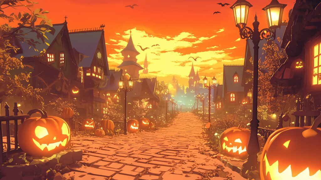 夕暮れのハロウィン街