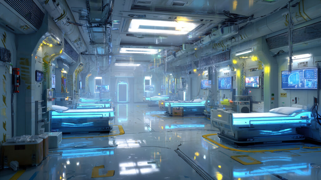 未来の病院の背景イラストのフリー素材