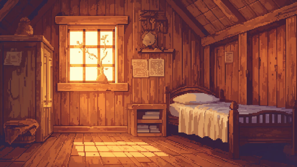 宿屋の寝室｜ドット絵風