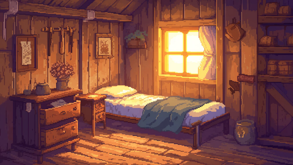 宿屋の寝室｜ドット絵風