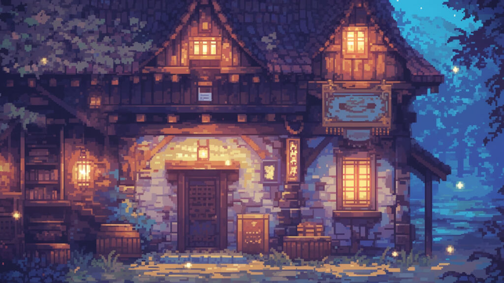 宿屋の外観｜ドット絵風