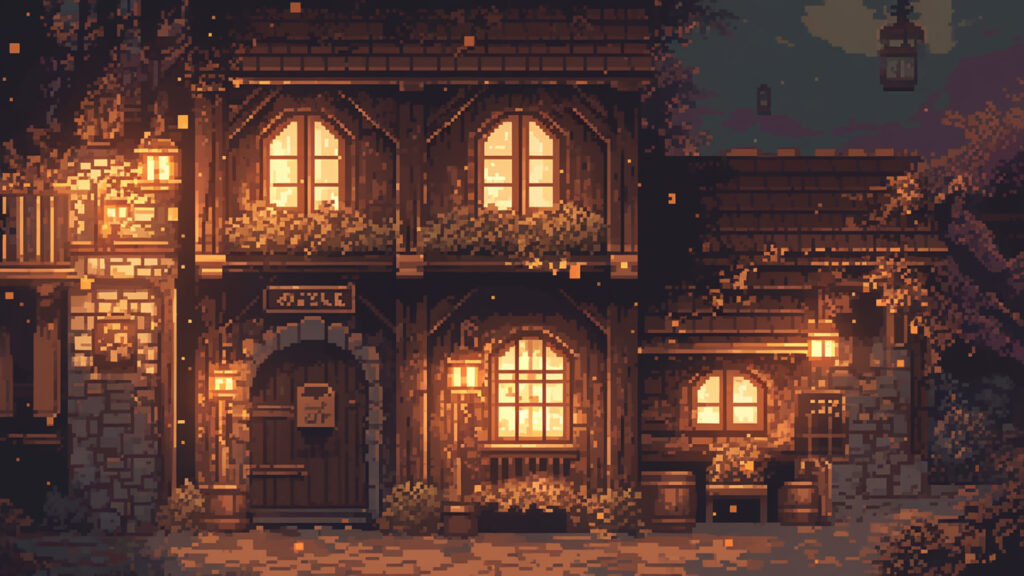 宿屋の外観｜ドット絵風