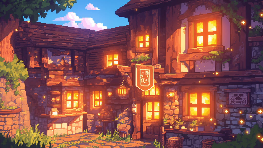宿屋の外観｜ドット絵風