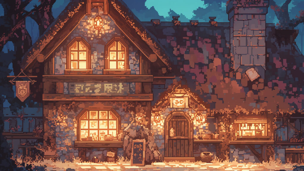 宿屋の外観｜ドット絵風