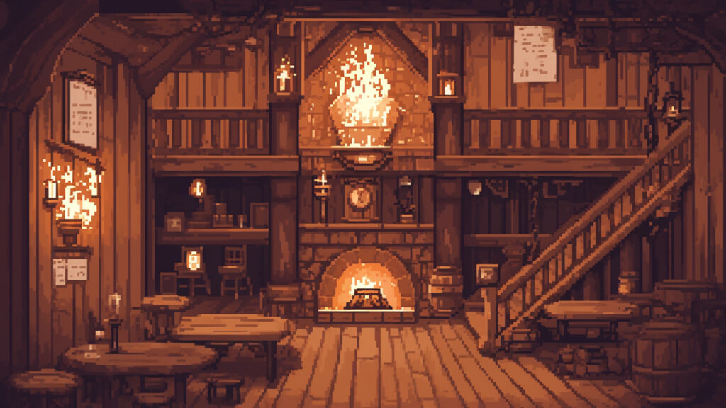 宿屋のロビー｜ドット絵風