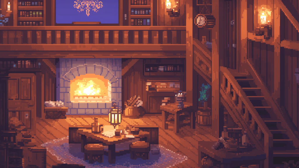 宿屋のロビー｜ドット絵風