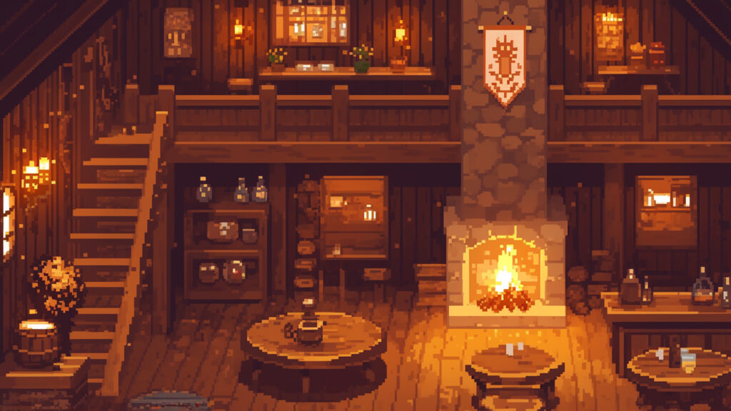 宿屋のロビー｜ドット絵風