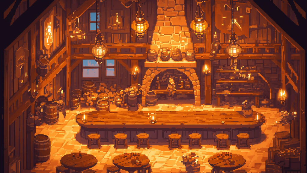 酒場の内観｜ドット絵風