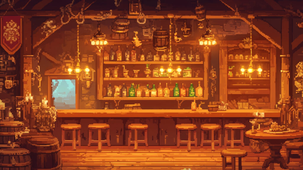 酒場の内観｜ドット絵風