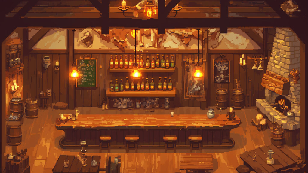 酒場の内観｜ドット絵風