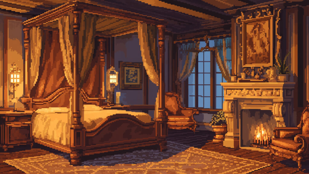 お屋敷の寝室｜ドット絵風
