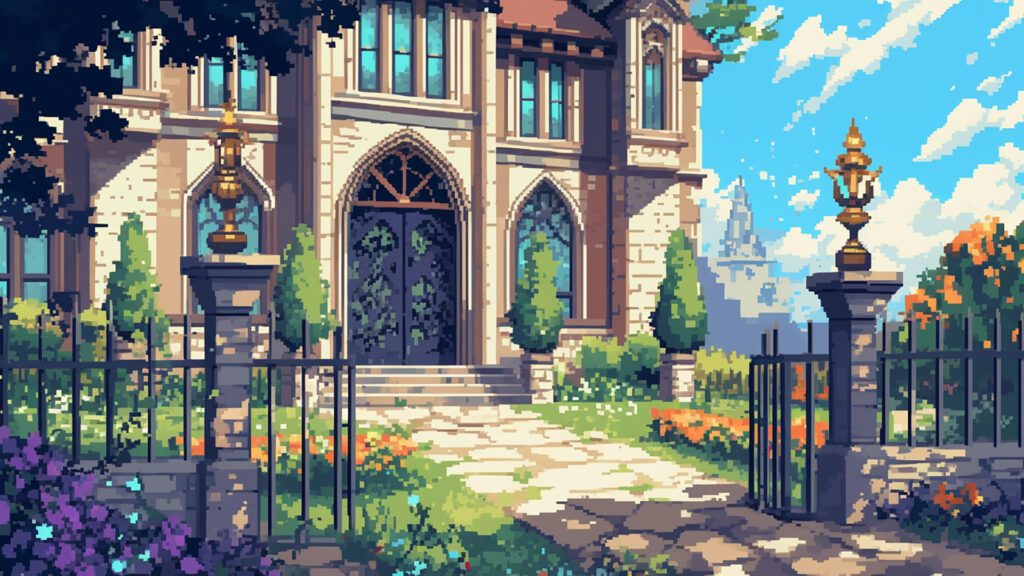 お屋敷の外観｜ドット絵風