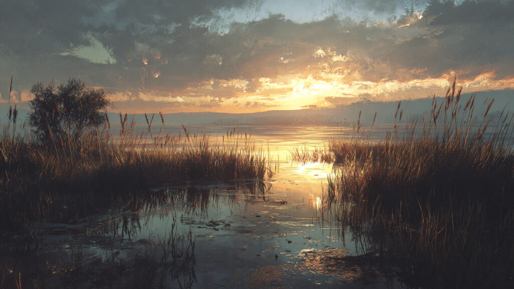 夕暮れの湿原