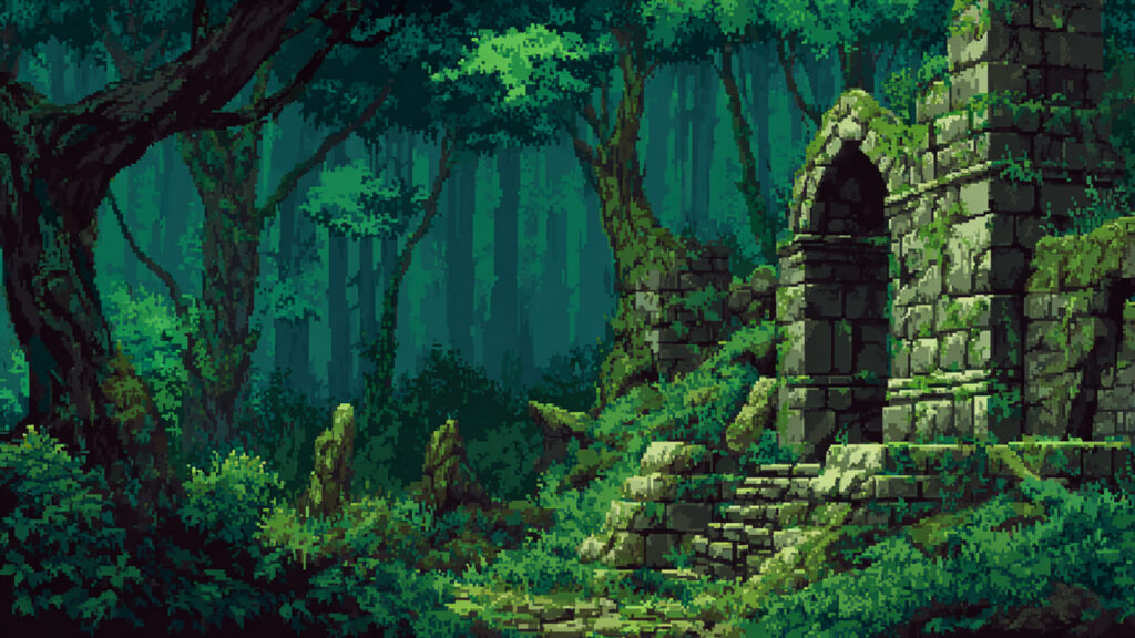 苔むした古代遺跡の森｜ドット絵風