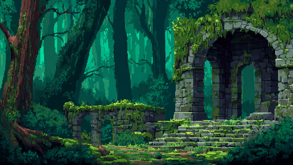 苔むした古代遺跡の森｜ドット絵風