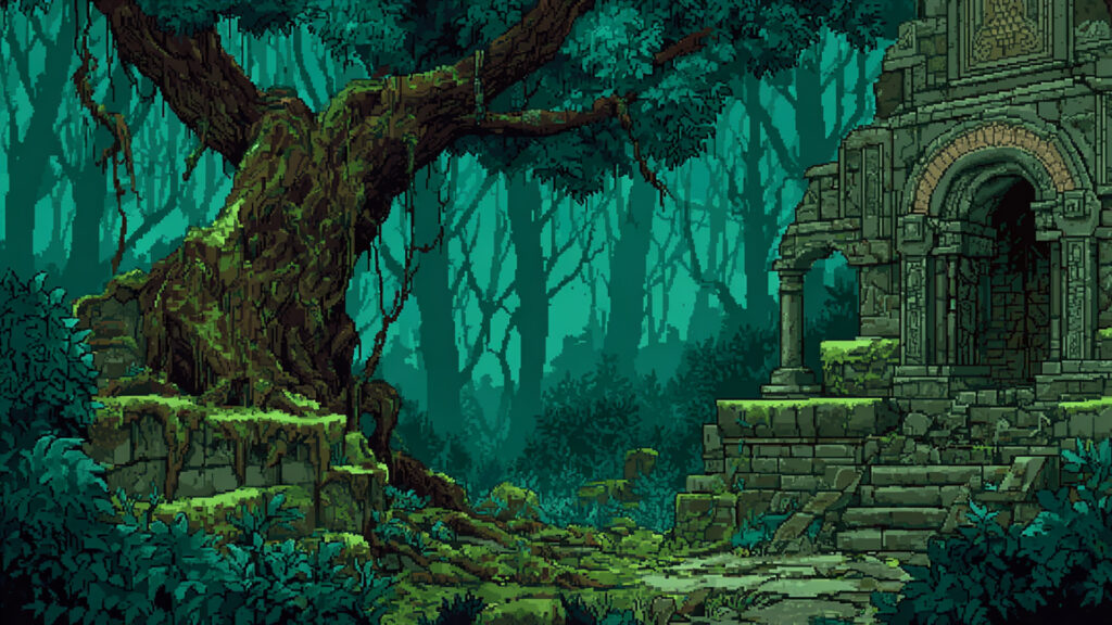 苔むした古代遺跡の森｜ドット絵風