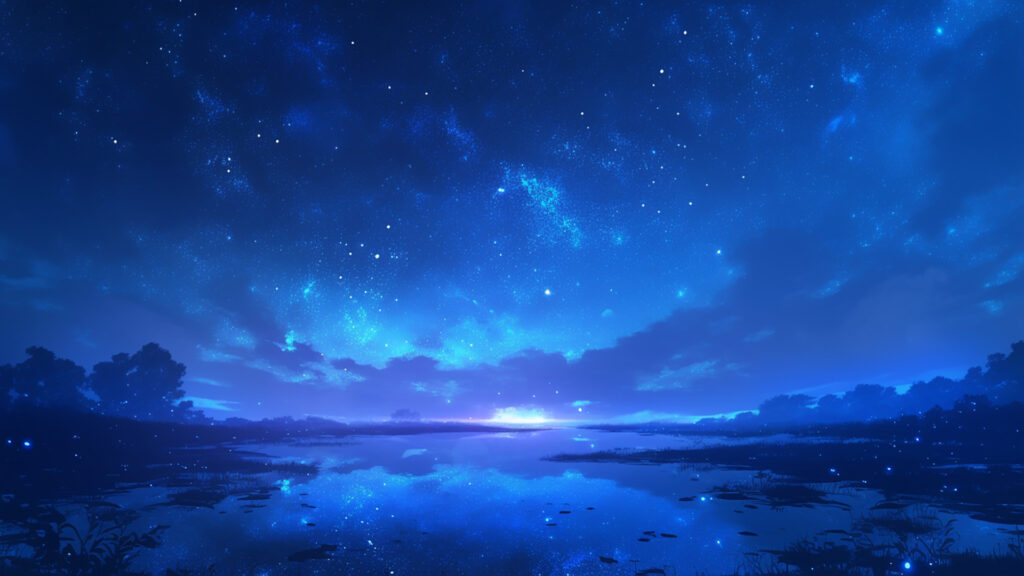 夜の川と星空の反射