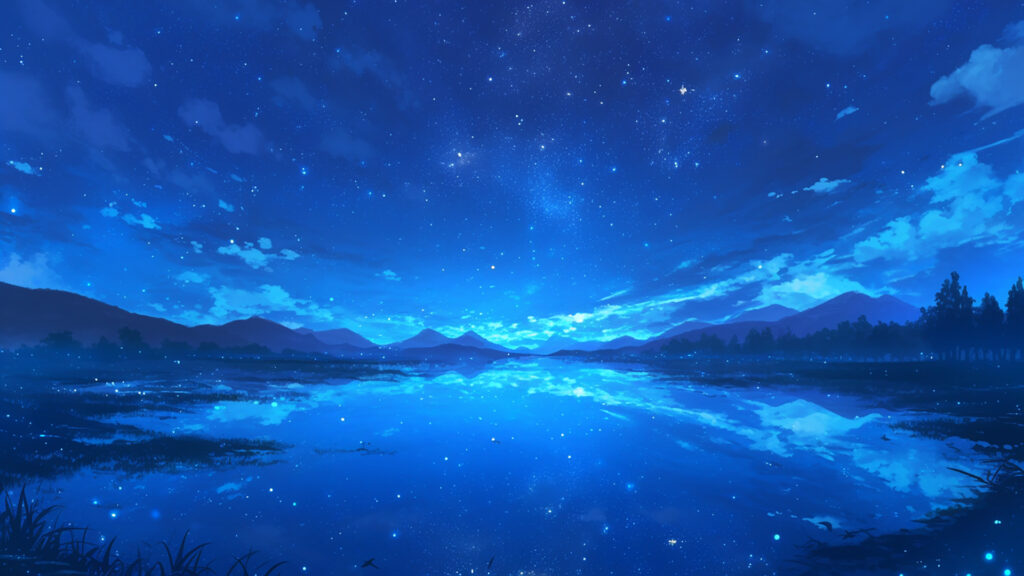 夜の川と星空の反射