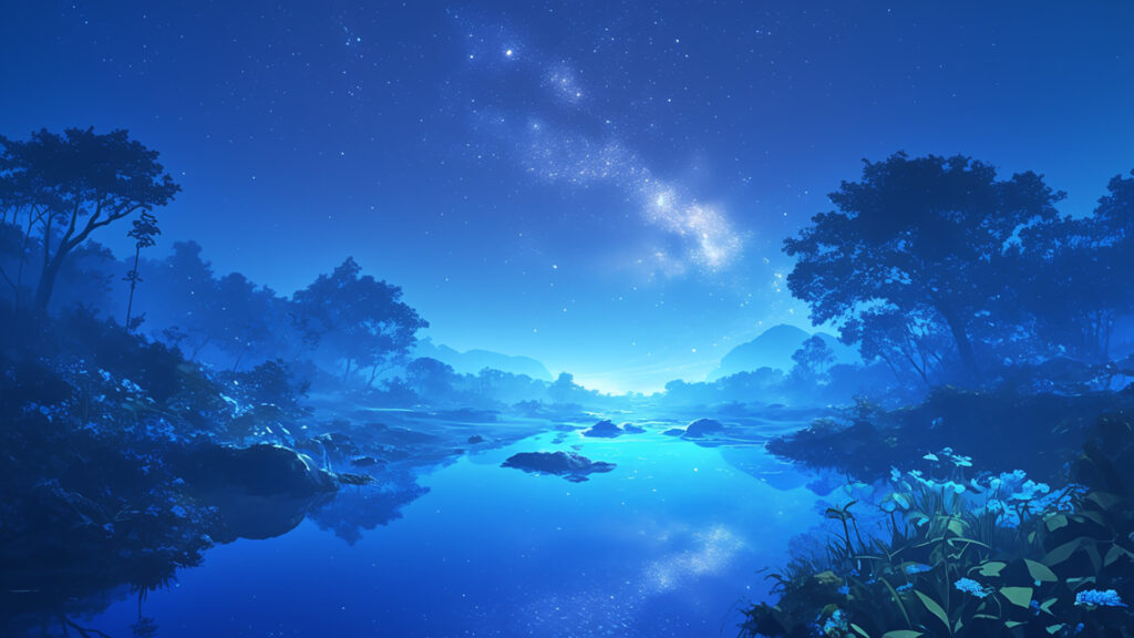 夜の川と星空の反射