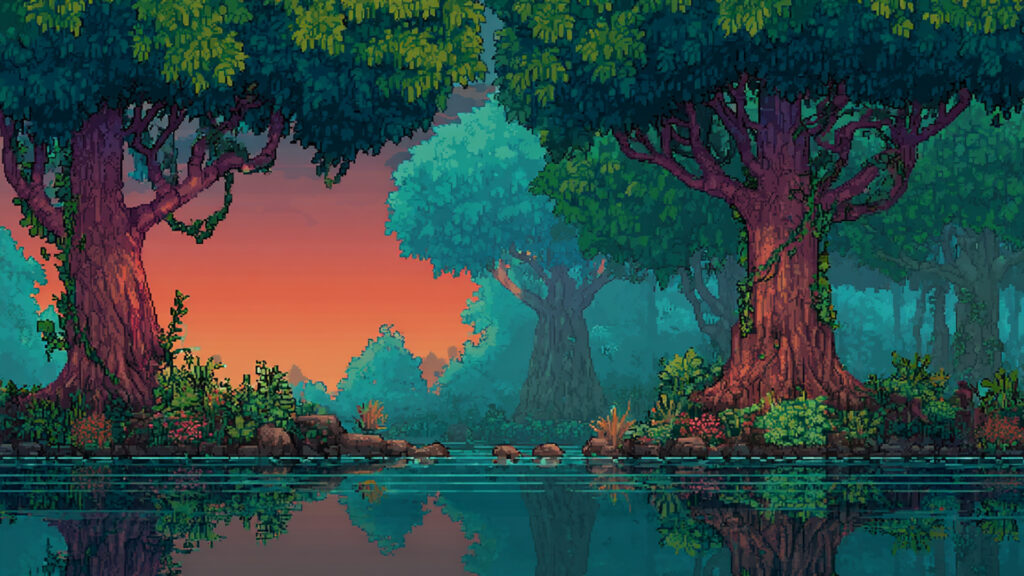異世界の森と湖畔｜ドット絵風