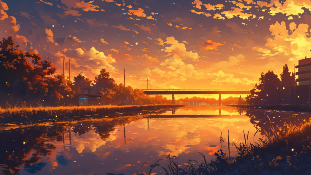 夕暮れの川