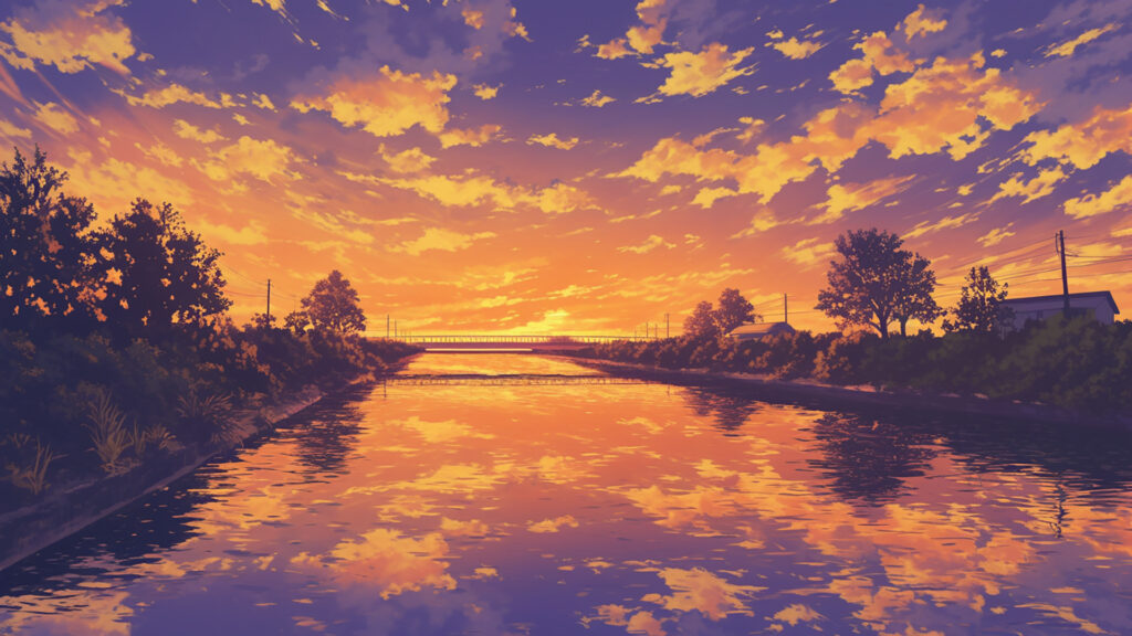 夕暮れの川