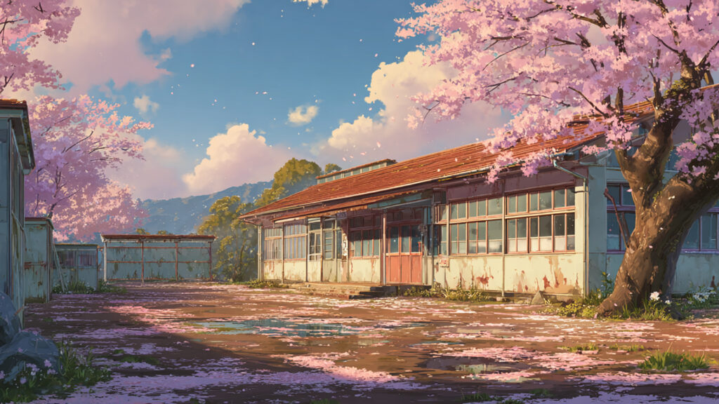 桜舞う廃校｜懐かしい春の情景