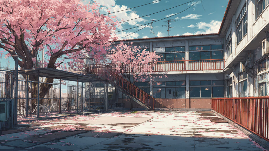 桜舞う廃校｜懐かしい春の情景