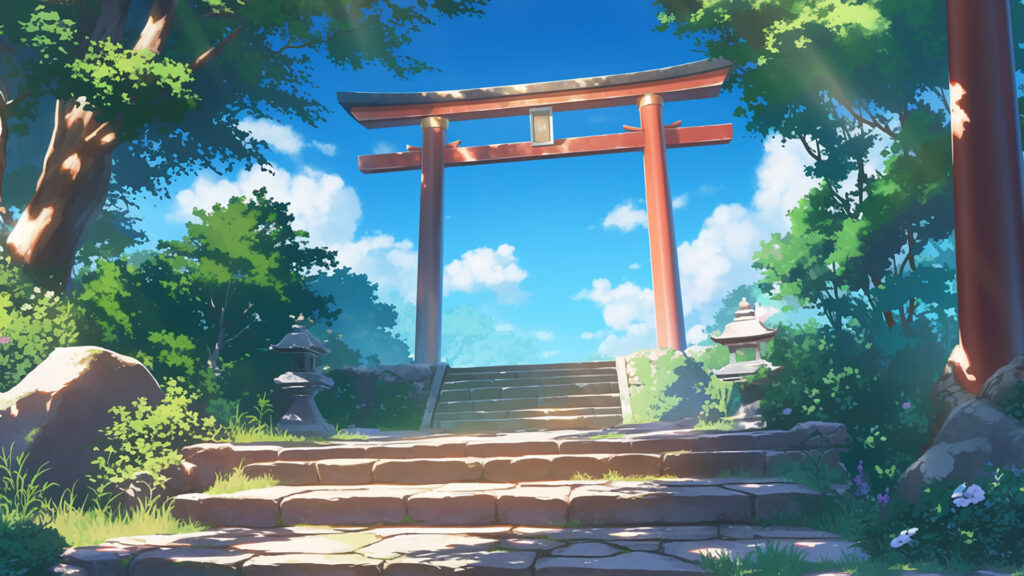 神社｜昼・夕方・夜の背景イラストのフリー素材