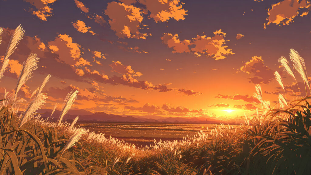 夕暮れのススキ野原
