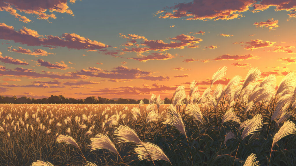 夕暮れのススキ野原